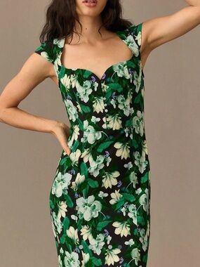 Anthropologie Cecile Fit and Flare Dress green